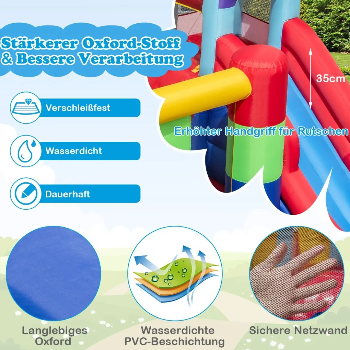 Aufblasbares Sprung Haus mit 680W Gebläse Sprungburg mit Rutsche & Ball-Pit 480 x 325 x 210 cm