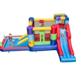 Aufblasbares Sprung Haus mit 680W Gebläse Sprungburg mit Rutsche & Ball-Pit 480 x 325 x 210 cm