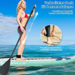 Aufblasbares Stand Paddle Board Stand Up Surfbrett Schwimmendes Board 335 x 76 x 16 cm Grün
