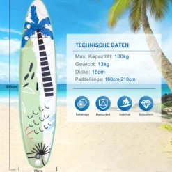 Aufblasbares Stand Paddle Board Stand Up Surfbrett Schwimmendes Board 335 x 76 x 16 cm Grün