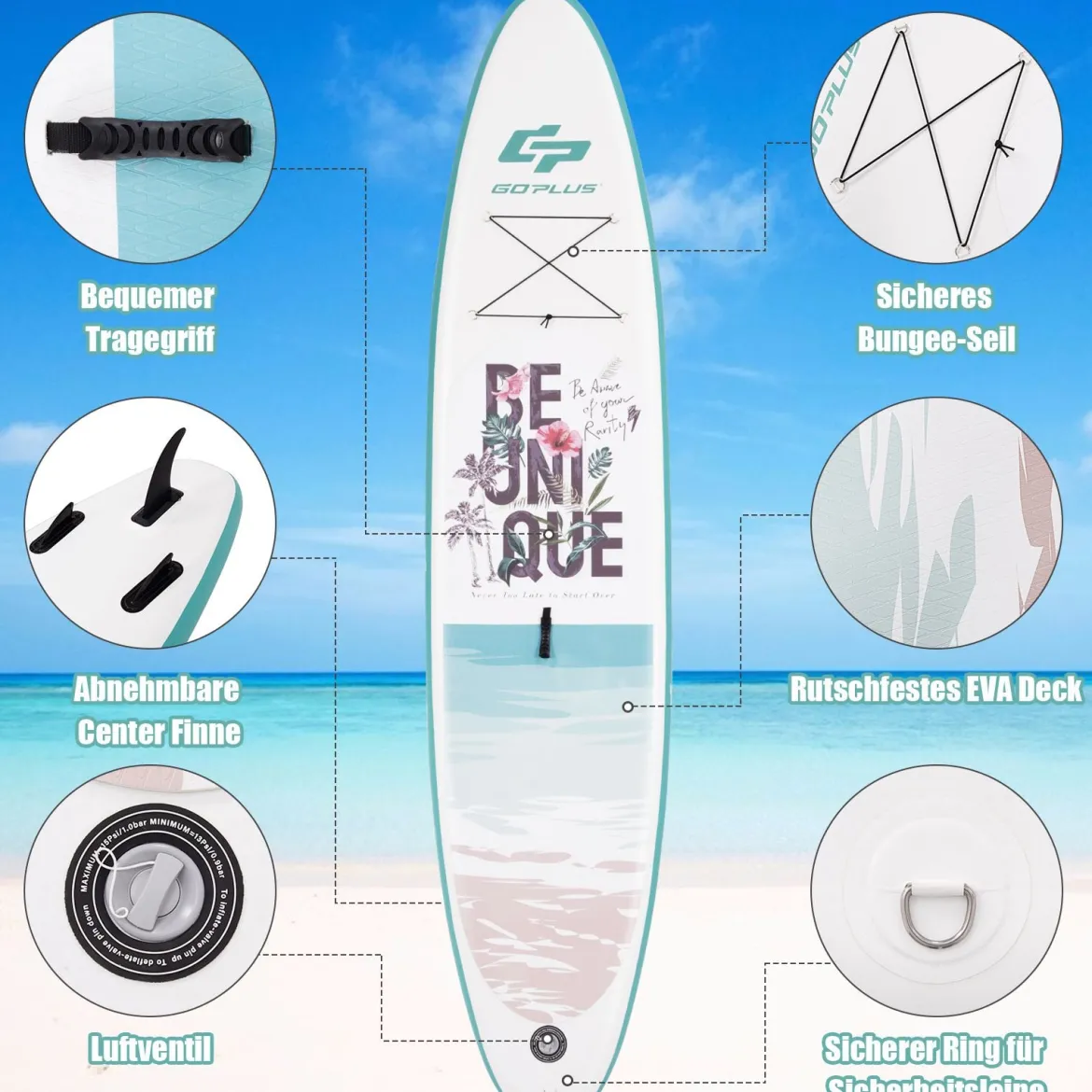 Aufblasbares Stand Up Paddle Board mit verstellbarem Aluminium-Paddel 320 x 76 x 15 cm Blau