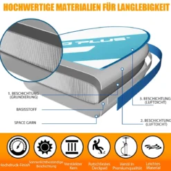 Aufblasbares Stand Up Paddle Board SUP mit rutschfeste Oberfläche 335 x 76 x 15 cm Blau + Weiß