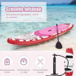 Aufblasbares Stand-up-Paddle-Board mit SUP-Zubehör Rucksack verstellbares Paddel 325 x 76 x 15 cm Rot