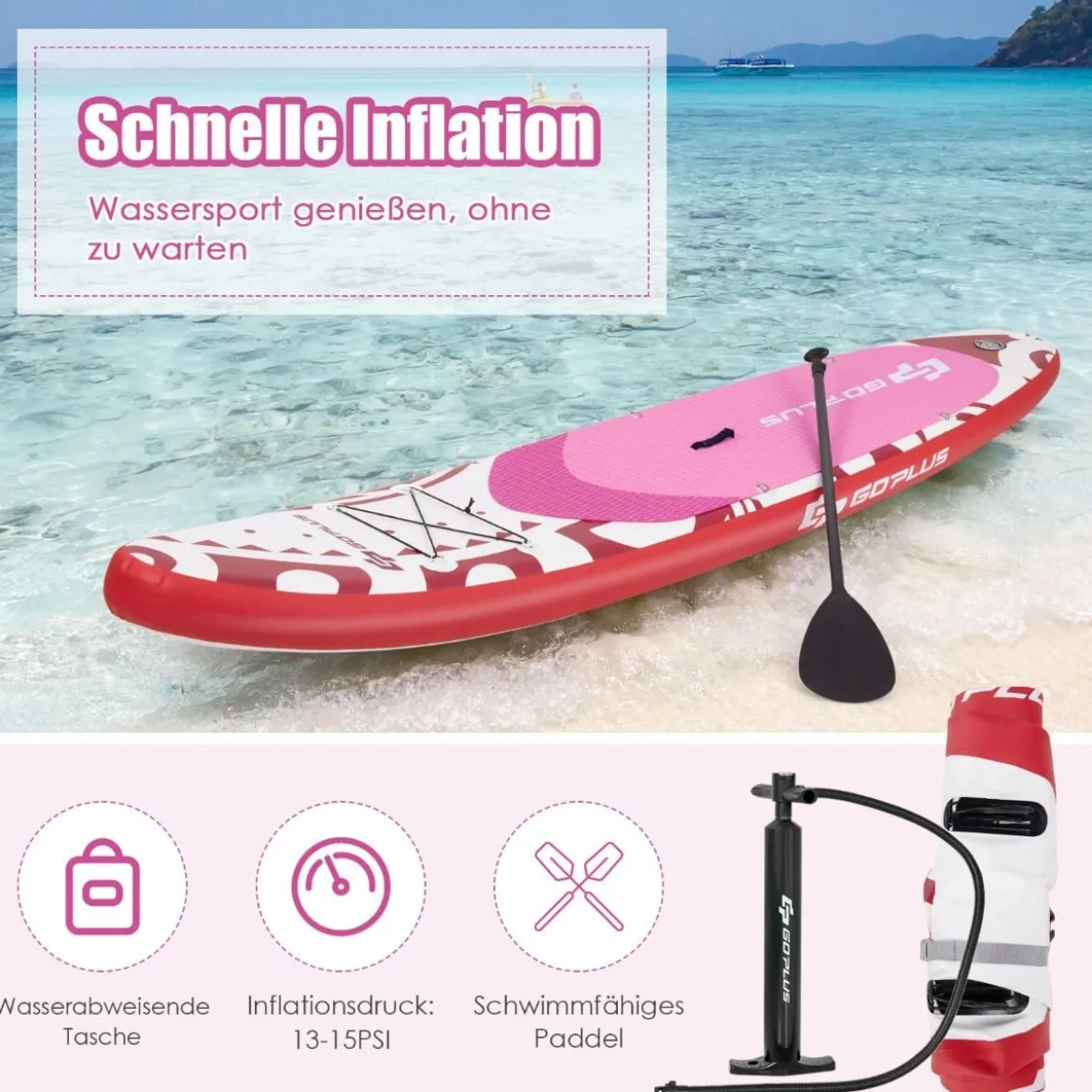 Aufblasbares Stand-up-Paddle-Board mit SUP-Zubehör Rucksack verstellbares Paddel 325 x 76 x 15 cm Rot