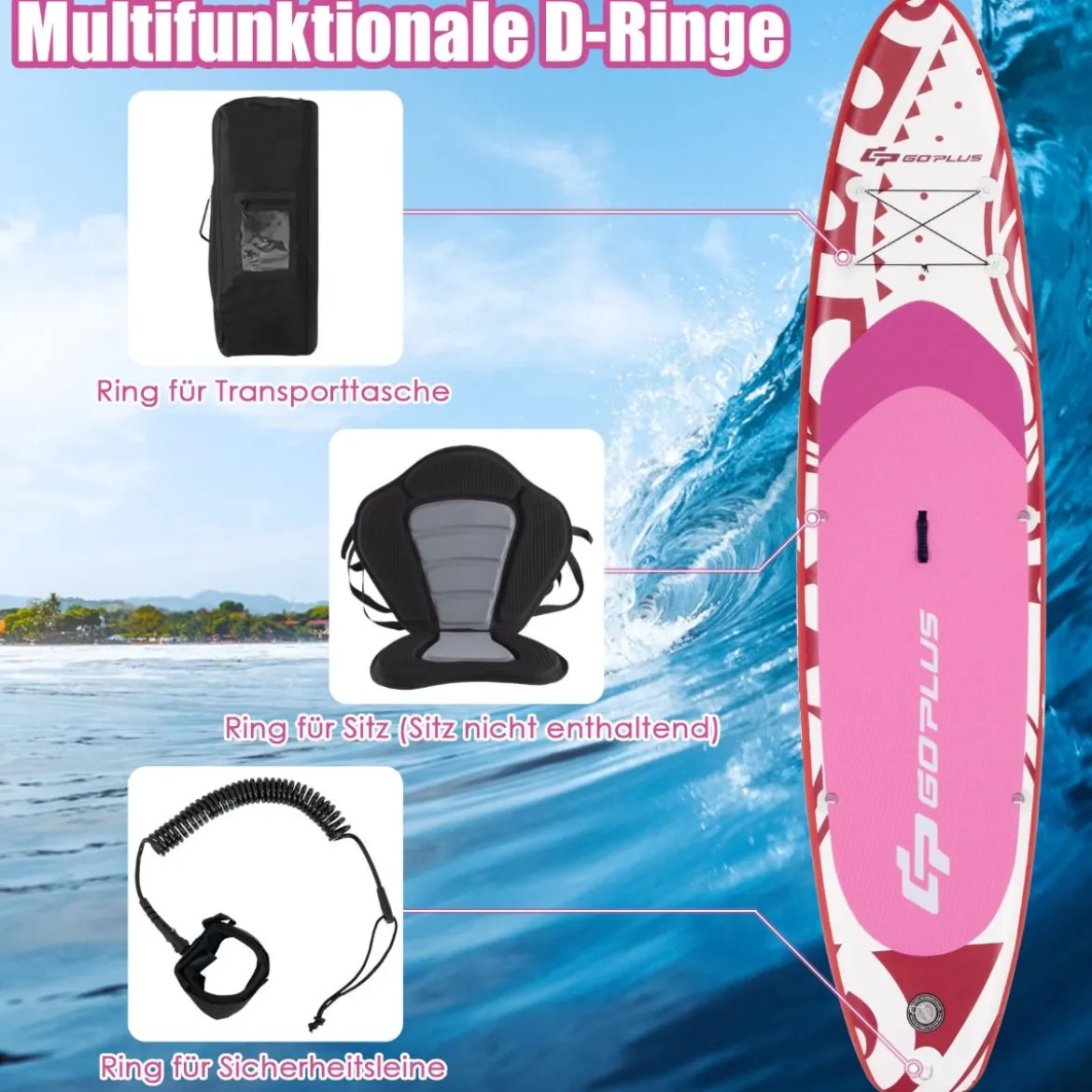 Aufblasbares Stand-up-Paddle-Board mit SUP-Zubehör Rucksack verstellbares Paddel 325 x 76 x 15 cm Rot