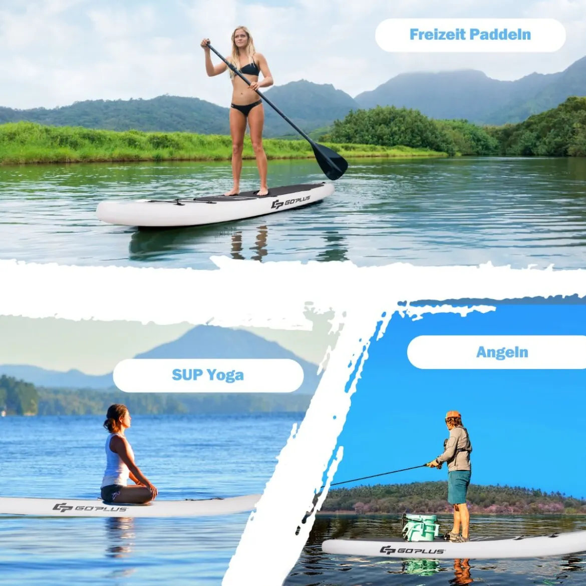 Aufblasbares Stand-up-Paddle-Board mit Rucksack Handpumpe verstellbares Paddel Sicherheitsleine Weiß