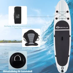 Aufblasbares Stand-up-Paddle-Board mit Rucksack Handpumpe verstellbares Paddel Sicherheitsleine Weiß