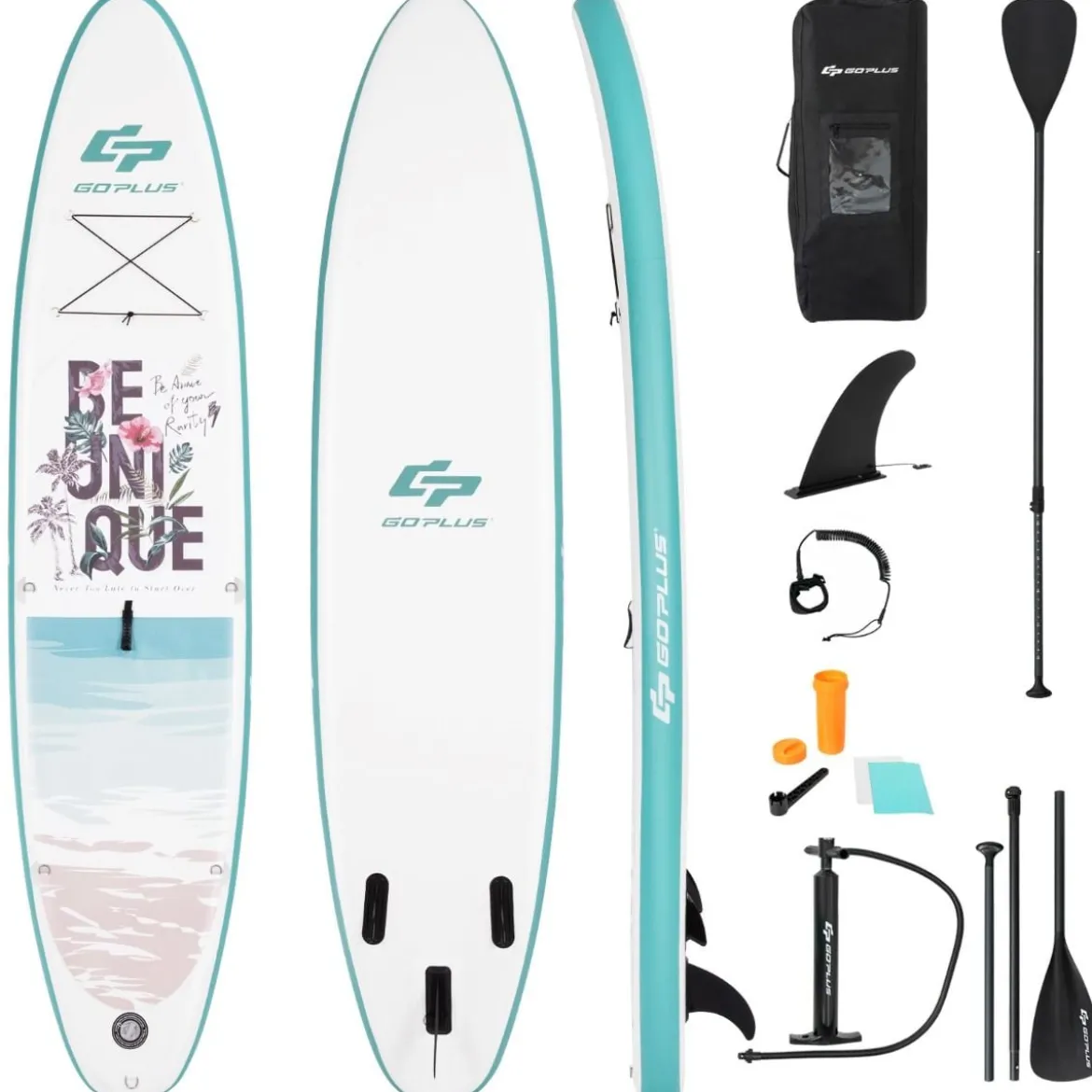 Aufblasbares Stand-up-Paddle-Board mit Rucksack Handpumpe verstellbares Paddel Sicherheitsleine Blau