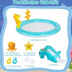 Aufblasbares Wasserspielcenter Planschbecken mit Rutsche & Wassersprinkler Kinder Play Center Poolrutsche 98 L