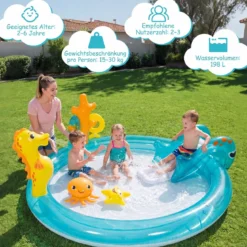 Aufblasbares Wasserspielcenter Planschbecken mit Rutsche & Wassersprinkler Kinder Play Center Poolrutsche 98 L