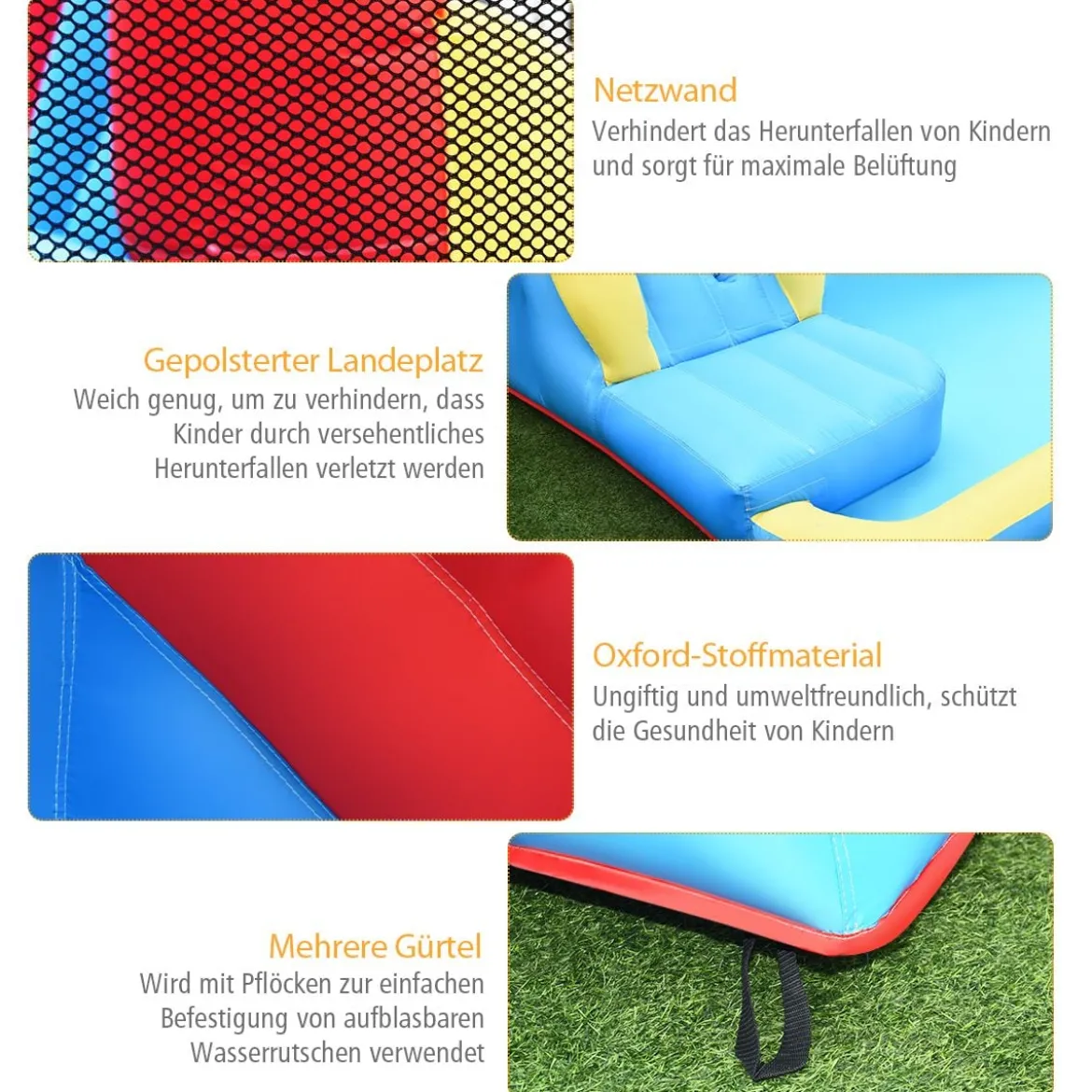 Aufblasbare Wasserpark mit Kletterwand 500 x 400 x 250 cm Rot + Gelb + Blau