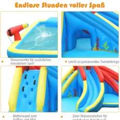 Aufblasbare Wasserpark mit Kletterwand 500 x 400 x 250 cm Rot + Gelb + Blau