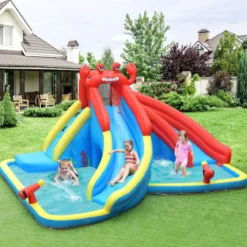 Aufblasbare Wasserpark mit Kletterwand 500 x 400 x 250 cm Rot + Gelb + Blau