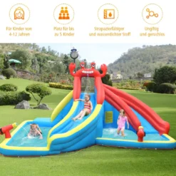 Aufblasbare Wasserpark mit Kletterwand 500 x 400 x 250 cm Rot + Gelb + Blau