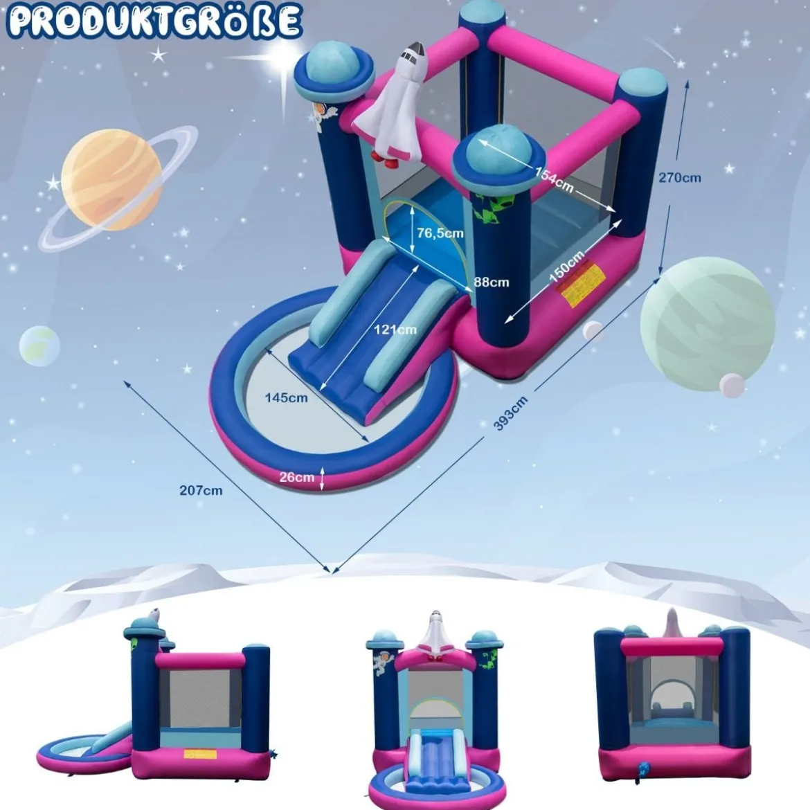 Aufblasbare Wasserrutsche für Kinder Hüpfburg-Center mit Gebläse 207 x 393 x 270 cm