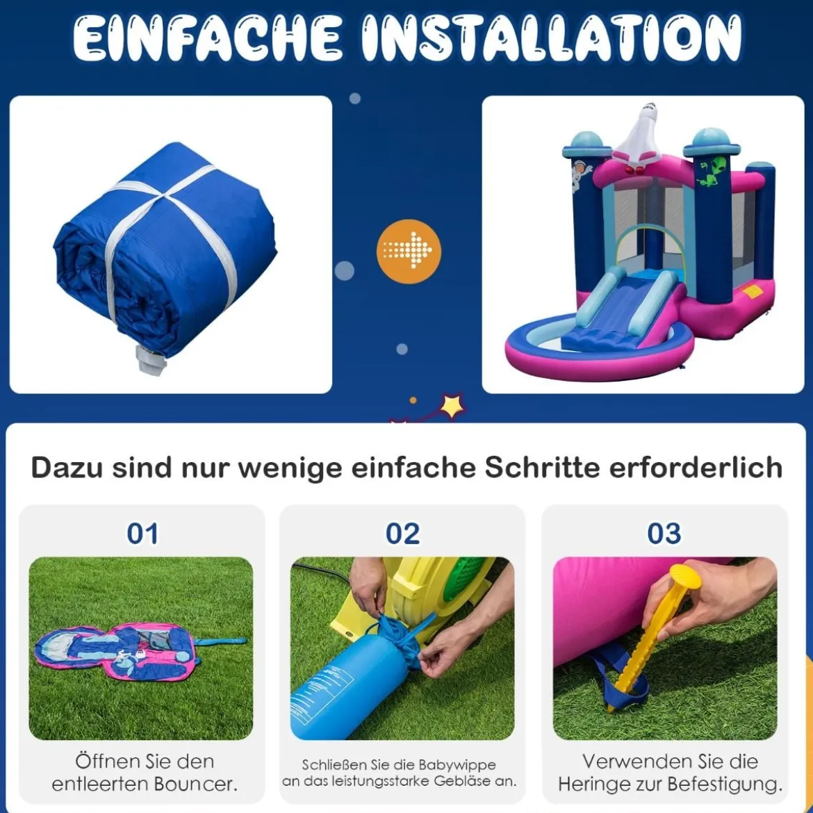 Aufblasbare Wasserrutsche für Kinder Hüpfburg-Center mit Gebläse 207 x 393 x 270 cm