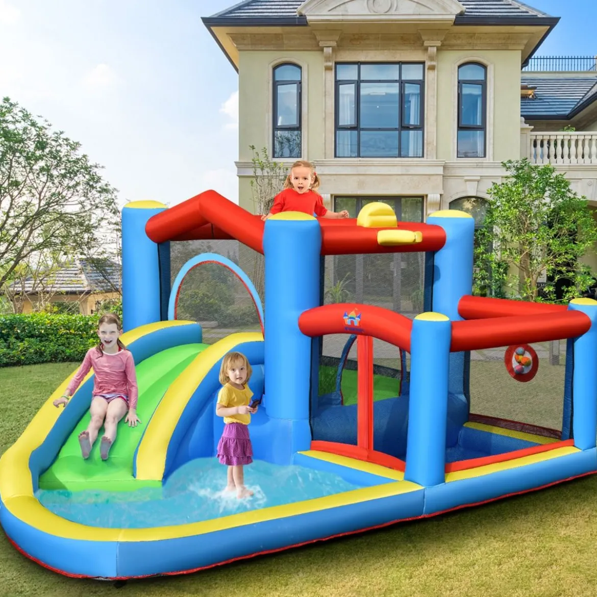 Aufblasbare Wasserrutsche Hinterhof-Wasserpark für Kleinkinder 410 x 310 x 191 cm Bunt