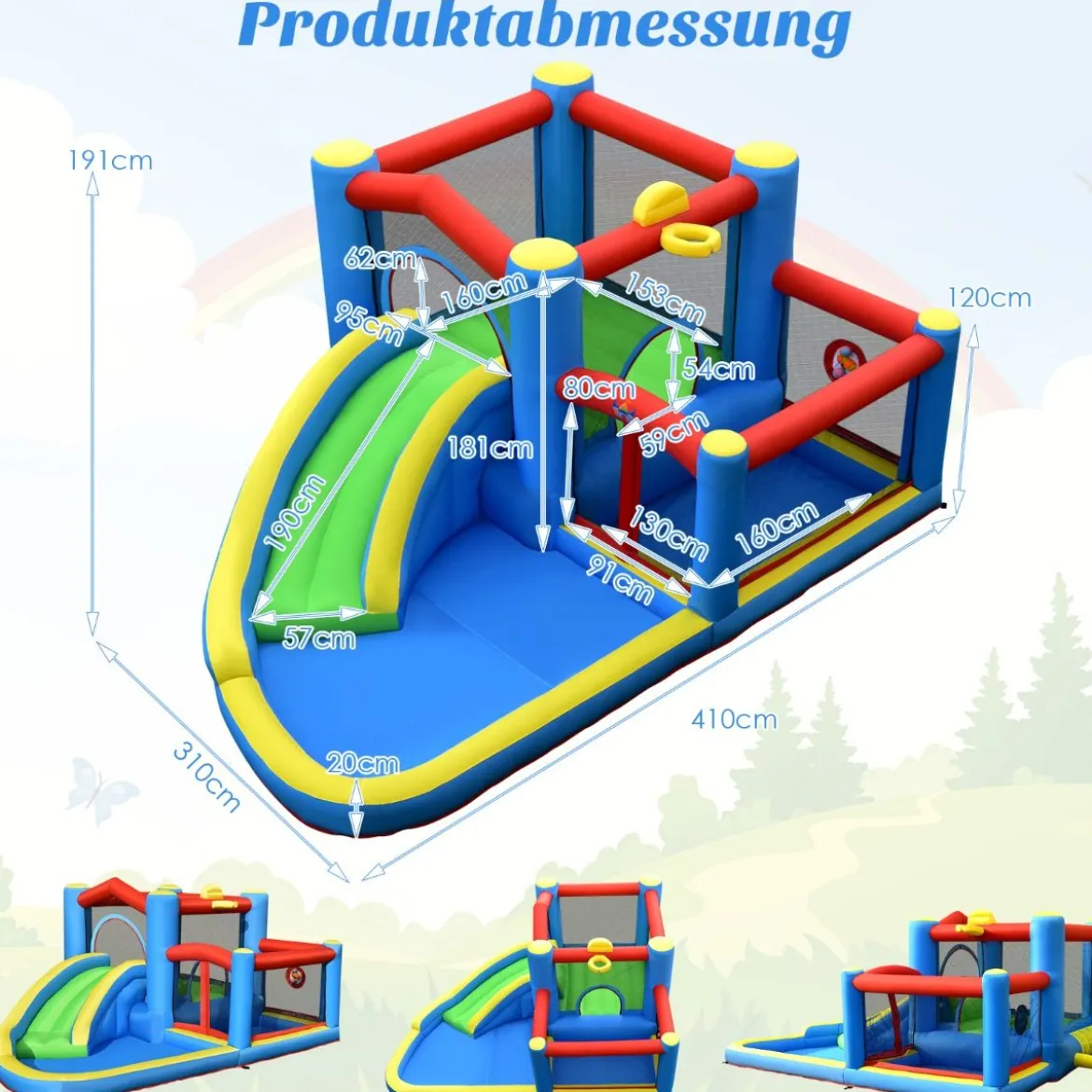 Aufblasbare Wasserrutsche Hinterhof-Wasserpark für Kleinkinder 410 x 310 x 191 cm Bunt