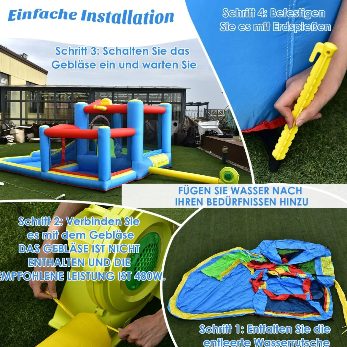 Aufblasbare Wasserrutsche Hinterhof-Wasserpark für Kleinkinder 410 x 310 x 191 cm Bunt