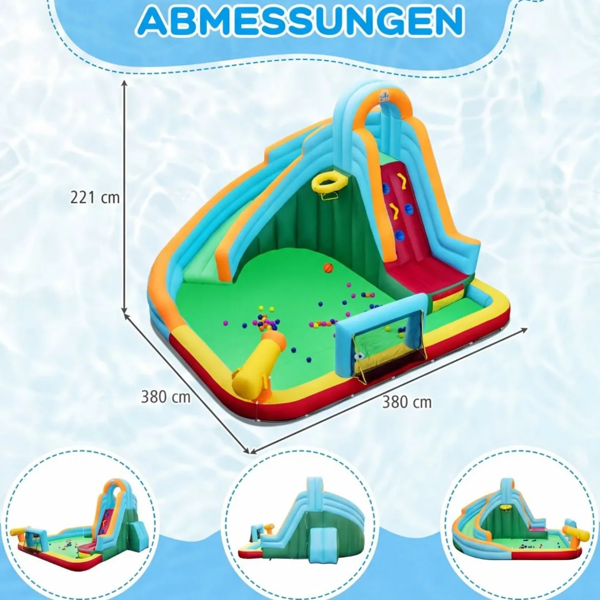 Aufblasbare Wasserrutsche Hüpfburg mit Ozeanbällen Fußball Basketball Kletterwand (ohne Gebläse)