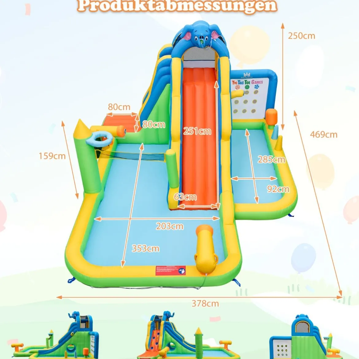 Aufblasbare Wasserrutsche mit Planschbecken & Kletterwand & Wasserkanonen ohne Gebläse