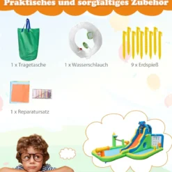 Aufblasbare Wasserrutsche mit Planschbecken & Kletterwand & Wasserkanonen ohne Gebläse
