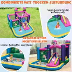 Aufblasbare Wasserrutsche mit Planschbecken Tragbarer Rutschen-Hüpfburg 327 x 392 x 270 cm