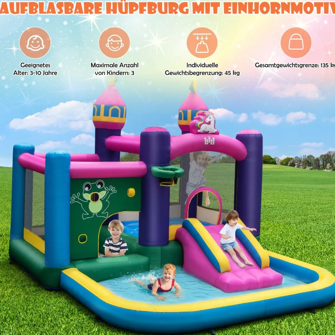 Aufblasbare Wasserrutsche mit Planschbecken Tragbarer Rutschen-Hüpfburg 327 x 392 x 270 cm