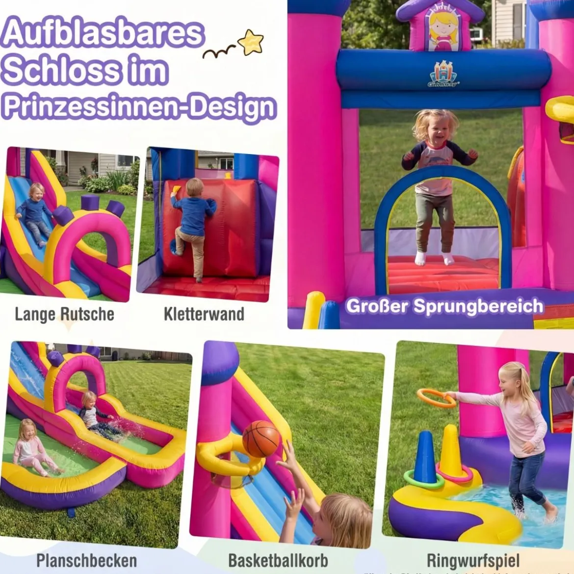 Aufblasbare Wasserrutsche Prinzessin Wasserpark mit langer Rutsche Sprungbereich (ohne Gebläse)