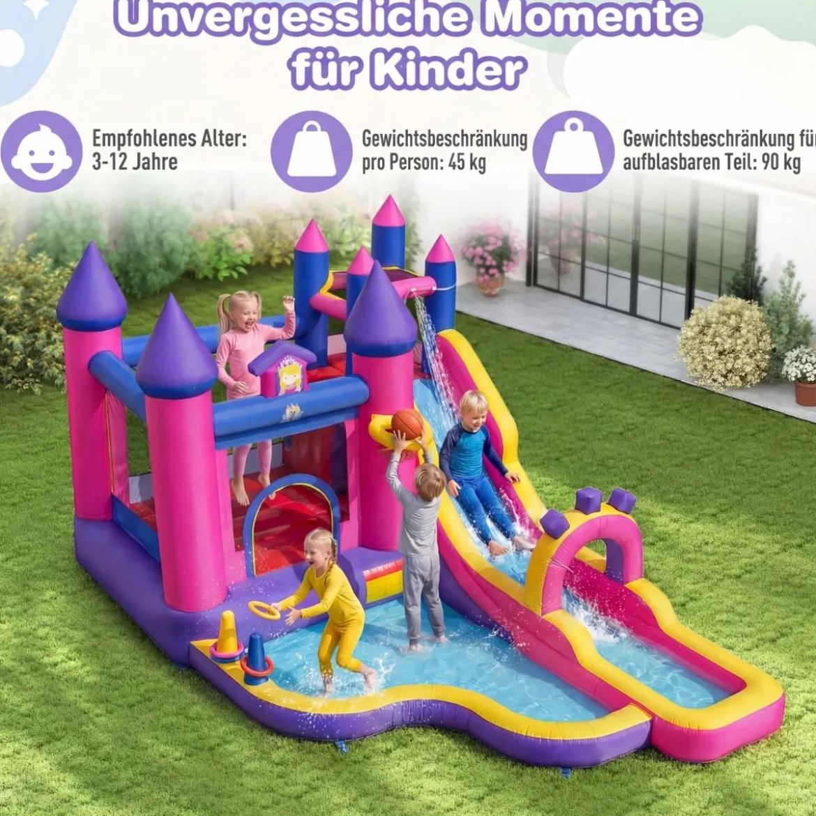 Aufblasbare Wasserrutsche Prinzessin Wasserpark mit langer Rutsche Sprungbereich (ohne Gebläse)