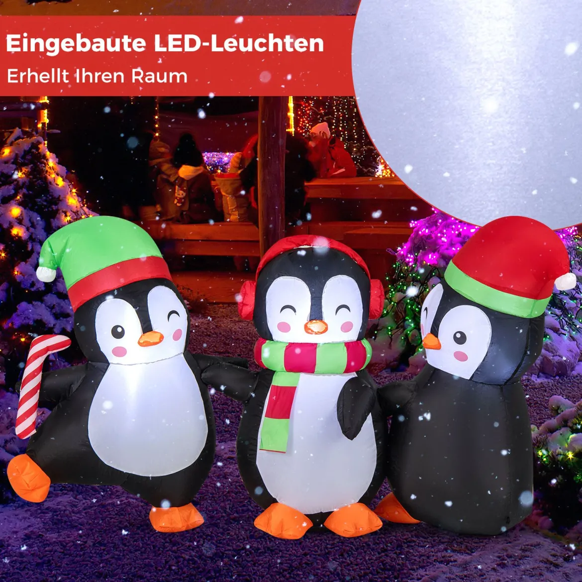 Aufblasbare Weihnachten Pinguin-Familie aufblasbare Festdekoration mit integrierten LED-Lichtern Mehrfarbig