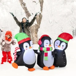 Aufblasbare Weihnachten Pinguin-Familie aufblasbare Festdekoration mit integrierten LED-Lichtern Mehrfarbig
