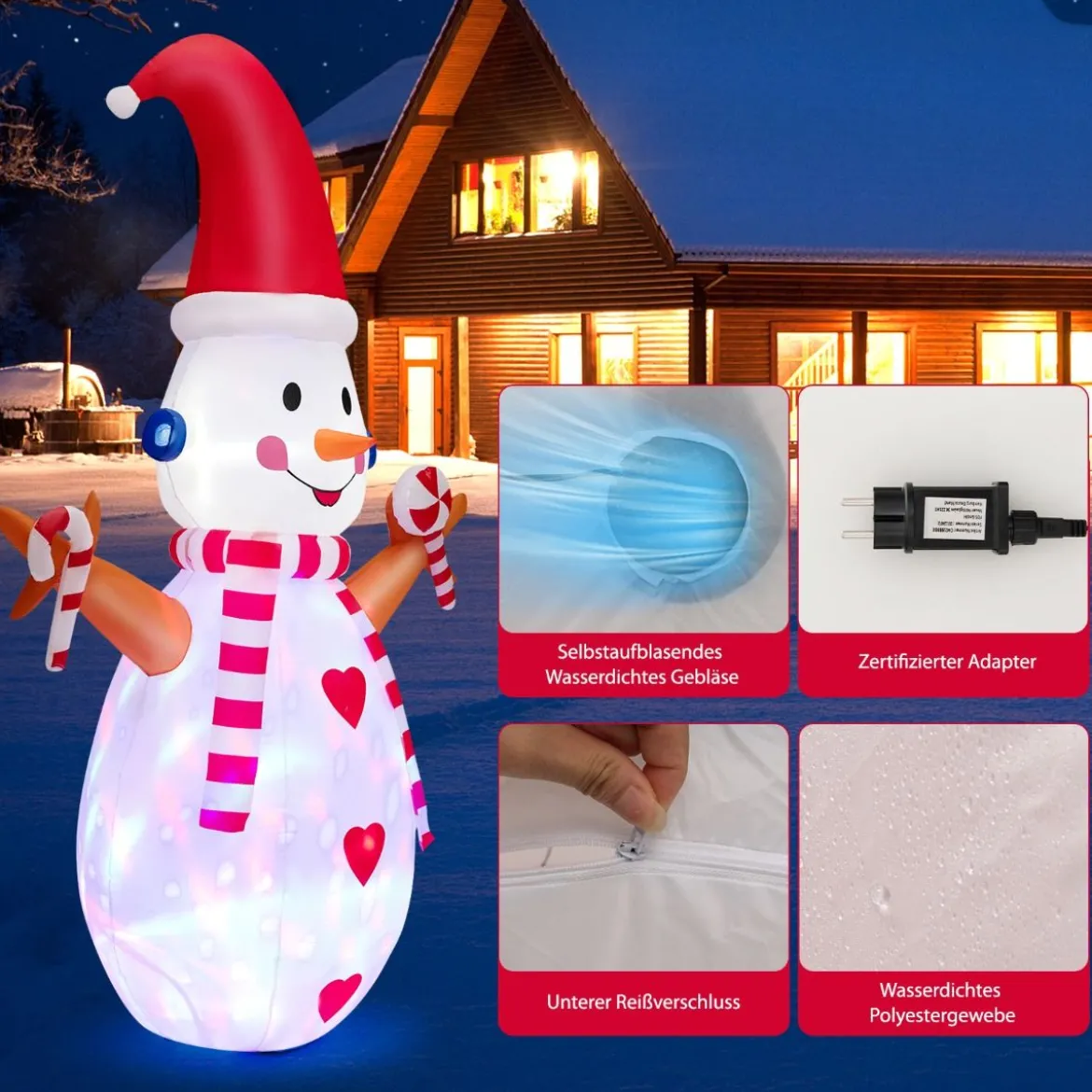 Aufblasbare Weihnachtsdekoration Schneemann mit Mehrfarbigen Rotierenden LED-Lichtern 240 cm