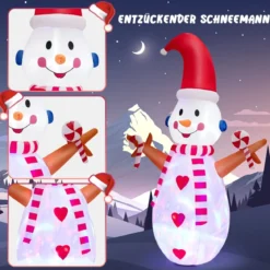 Aufblasbare Weihnachtsdekoration Schneemann mit Mehrfarbigen Rotierenden LED-Lichtern 240 cm