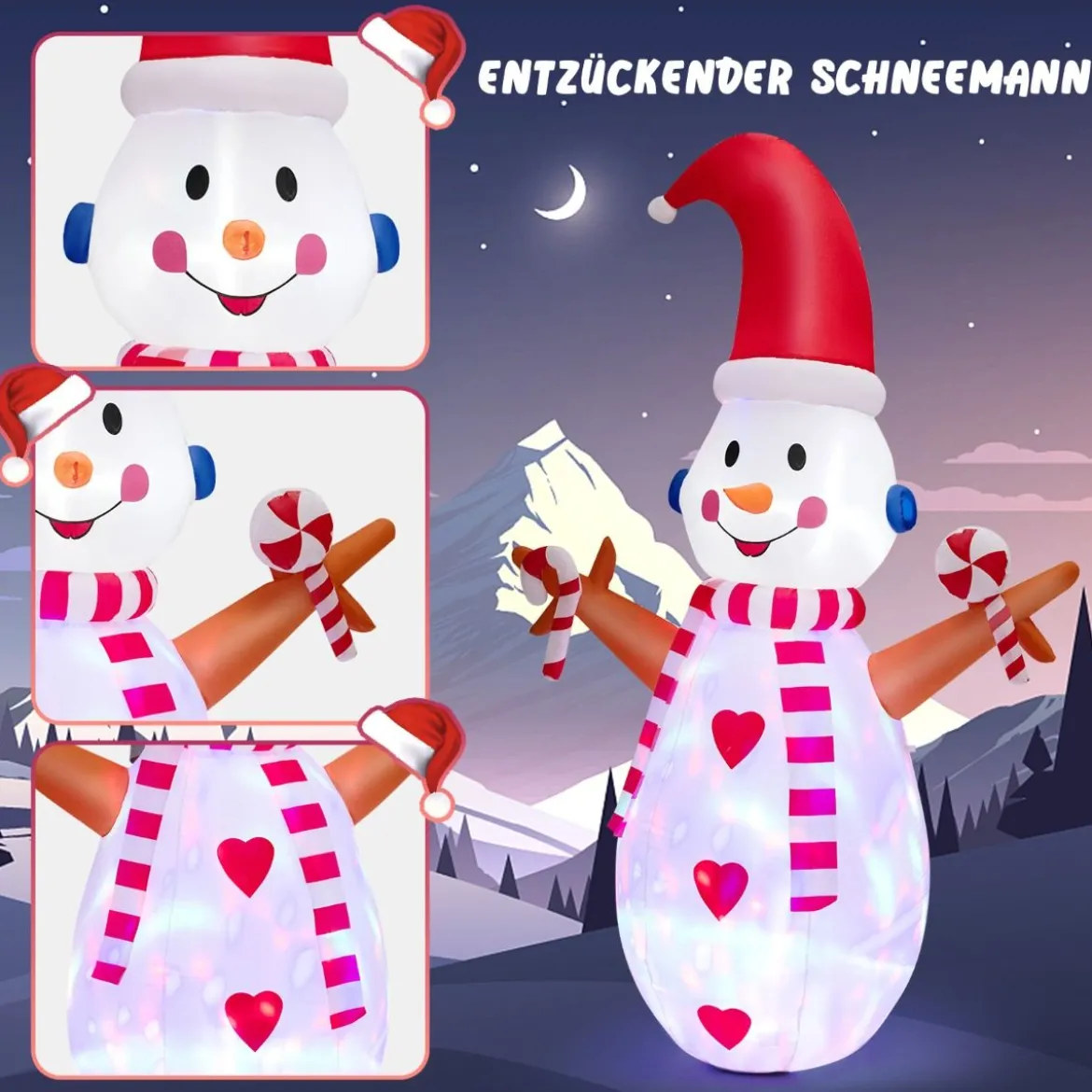 Aufblasbare Weihnachtsdekoration Schneemann mit Mehrfarbigen Rotierenden LED-Lichtern 240 cm
