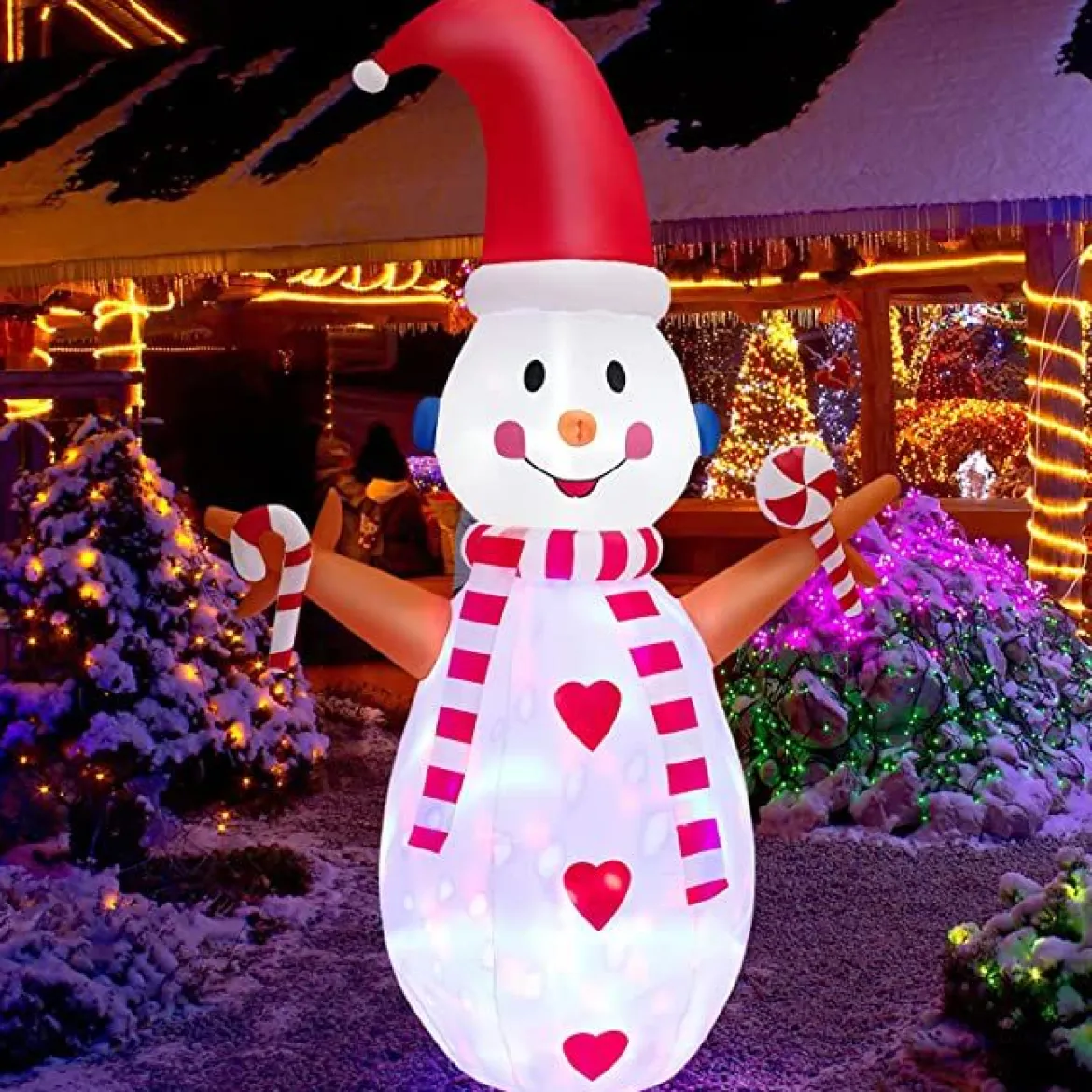 Aufblasbare Weihnachtsdekoration Schneemann mit Mehrfarbigen Rotierenden LED-Lichtern 240 cm