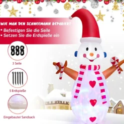 Aufblasbare Weihnachtsdekoration Schneemann mit Mehrfarbigen Rotierenden LED-Lichtern 240 cm