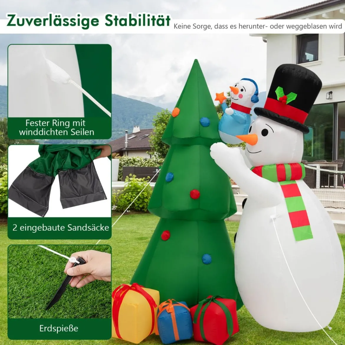 Aufblasbare Weihnachtsdekoration Weihnachtsbaum mit großem & kleinem Schneemann 145 x 105 x 180 cm