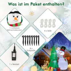 Aufblasbare Weihnachtsdekoration Weihnachtsbaum mit großem & kleinem Schneemann 145 x 105 x 180 cm