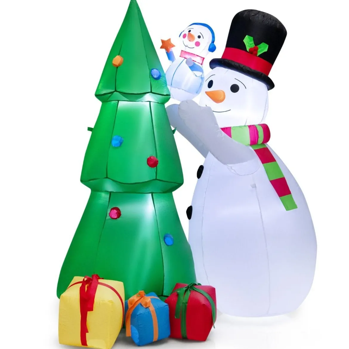 Aufblasbare Weihnachtsdekoration Weihnachtsbaum mit großem & kleinem Schneemann 145 x 105 x 180 cm