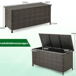 Auflagenbox mit Rollen & 320 L Kapazität Wasserdichte Kissenbox Polyrattan Aufbewahrungsbox