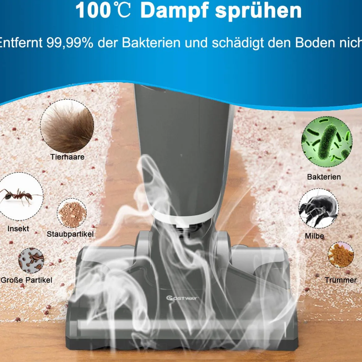 Aufrechter Staubsauger Leichtgewichtiger Dampfreiniger 1000W Dampfreiniger Staubsauger Dampfsauger Grau