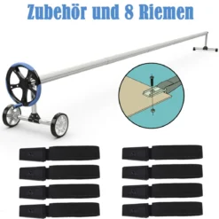 Aufrollsystem Poolwickelrolle für Abdeckungen und Solarplanen Rollensystem mit Gurten Aluminium 5,5M