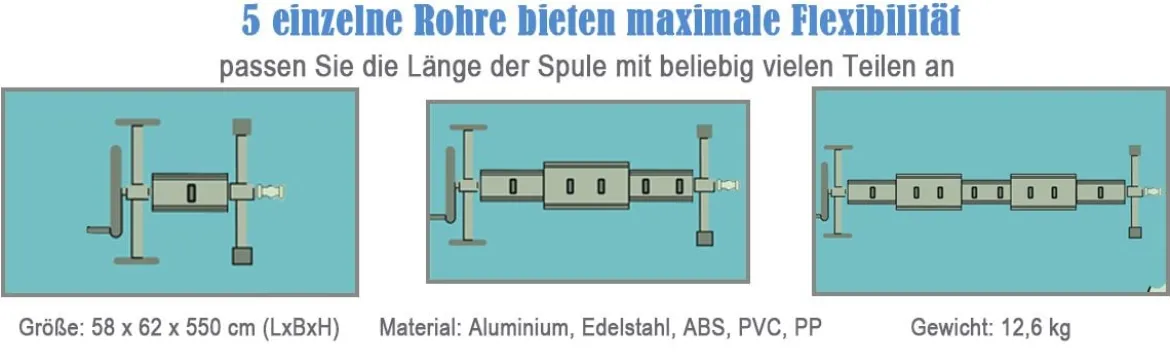 Aufrollsystem Poolwickelrolle für Abdeckungen und Solarplanen Rollensystem mit Gurten Aluminium 5,5M