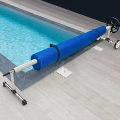 Aufrollsystem Poolwickelrolle für Abdeckungen und Solarplanen Rollensystem mit Gurten Aluminium 5,5M