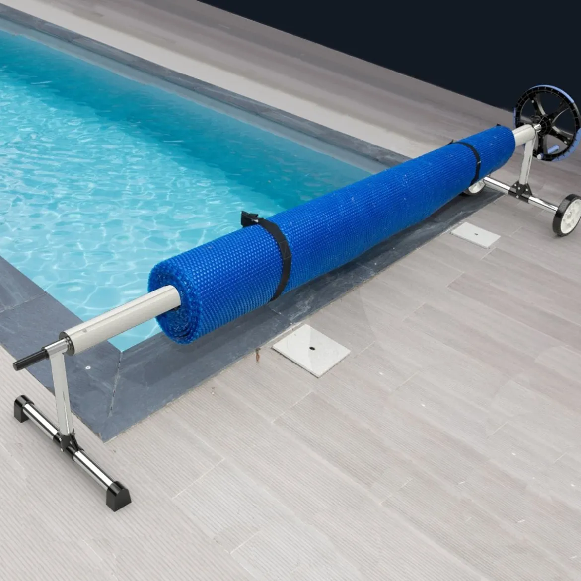 Aufrollsystem Poolwickelrolle für Abdeckungen und Solarplanen Rollensystem mit Gurten Aluminium 5,5M
