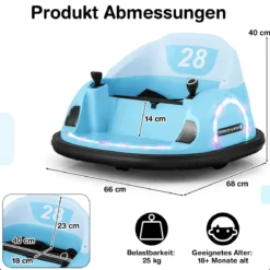 Aufsitz-Bumper-Car für Kleinkinder 12V elektrisches 360°-Spin-Auto-Spielzeug mit Fernbedienung Blau