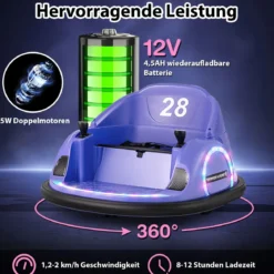 Aufsitz-Bumper-Car für Kleinkinder 12V elektrisches 360°-Spin-Auto-Spielzeug mit Fernbedienung Lila