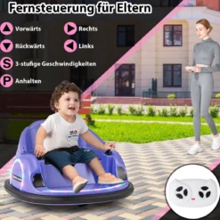 Aufsitz-Bumper-Car für Kleinkinder 12V elektrisches 360°-Spin-Auto-Spielzeug mit Fernbedienung Lila