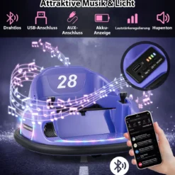 Aufsitz-Bumper-Car für Kleinkinder 12V elektrisches 360°-Spin-Auto-Spielzeug mit Fernbedienung Lila